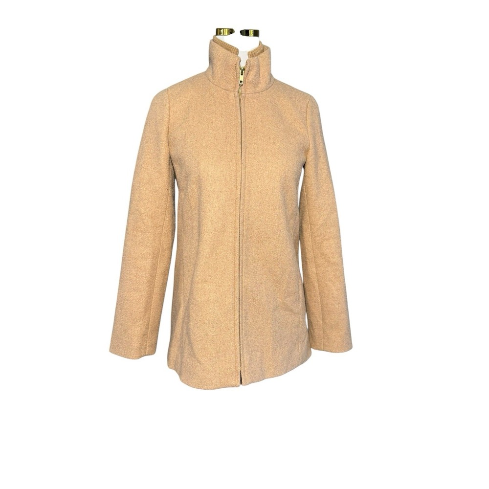 J.Crew Womens Wool Blend Full Zip Funnel Neck Jacket Camel Tan Size 00
